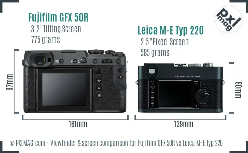 Fujifilm GFX 50R vs Leica M-E Typ 220 Screen and Viewfinder comparison