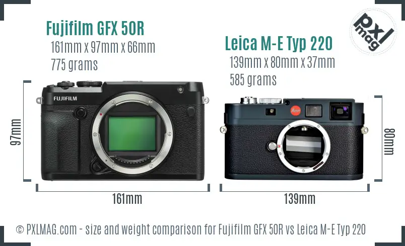 Fujifilm GFX 50R vs Leica M-E Typ 220 size comparison