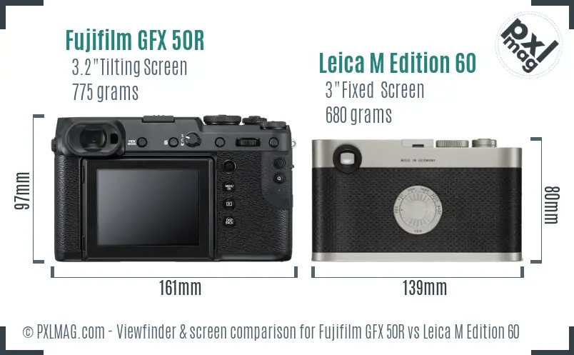 Fujifilm GFX 50R vs Leica M Edition 60 Screen and Viewfinder comparison