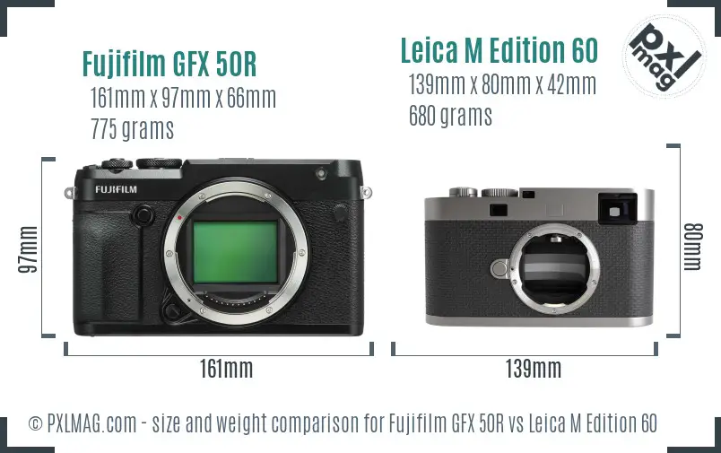 Fujifilm GFX 50R vs Leica M Edition 60 size comparison