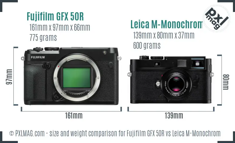 Fujifilm GFX 50R vs Leica M-Monochrom size comparison