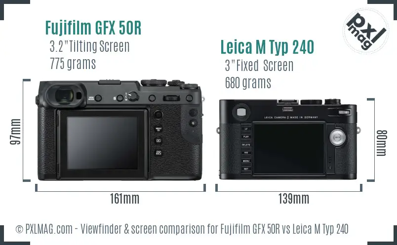 Fujifilm GFX 50R vs Leica M Typ 240 Screen and Viewfinder comparison