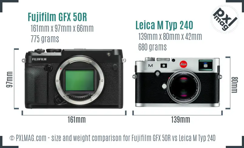 Fujifilm GFX 50R vs Leica M Typ 240 size comparison