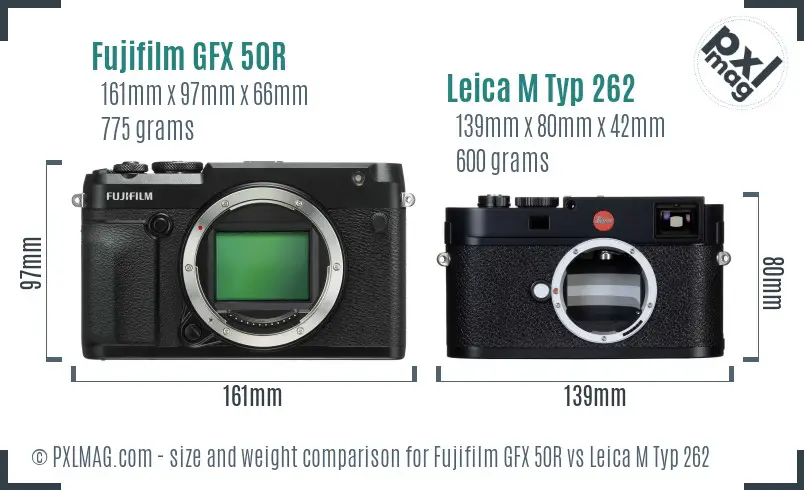 Fujifilm GFX 50R vs Leica M Typ 262 size comparison