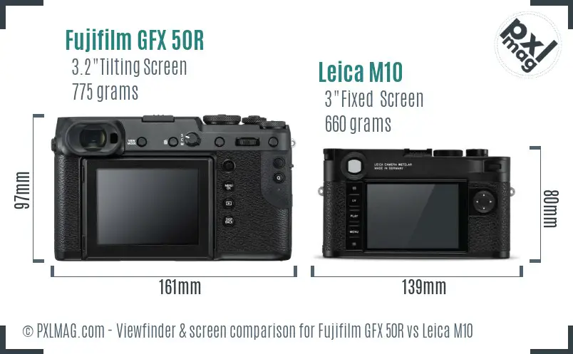 Fujifilm GFX 50R vs Leica M10 Screen and Viewfinder comparison