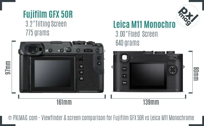 Fujifilm GFX 50R vs Leica M11 Monochrome Screen and Viewfinder comparison
