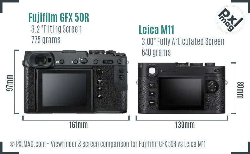 Fujifilm GFX 50R vs Leica M11 Screen and Viewfinder comparison