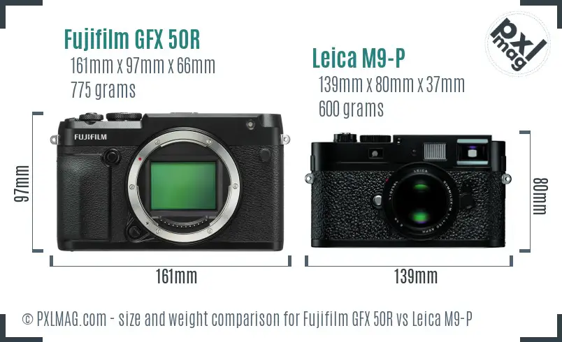 Fujifilm GFX 50R vs Leica M9-P size comparison