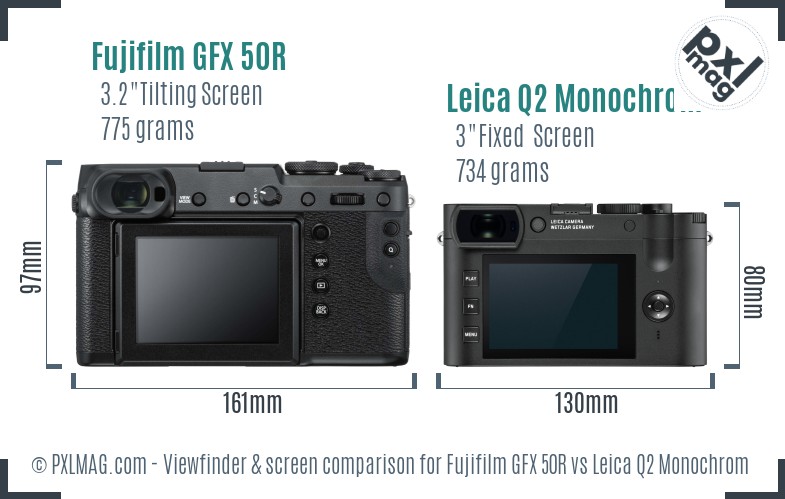 Fujifilm GFX 50R vs Leica Q2 Monochrom Screen and Viewfinder comparison