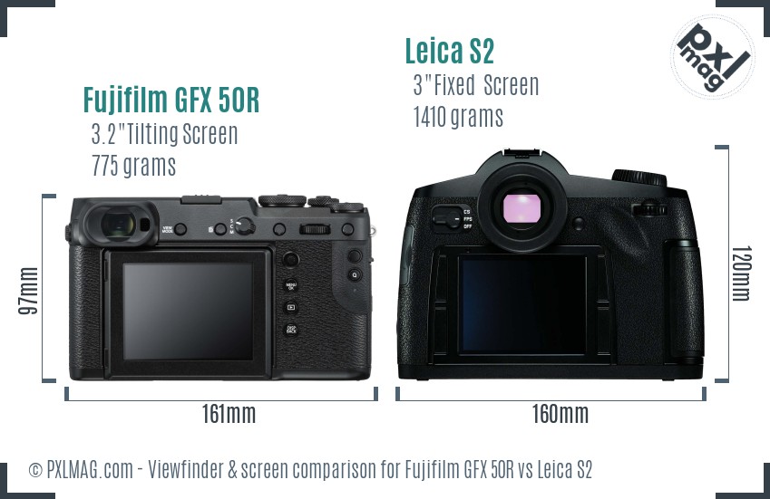Fujifilm GFX 50R vs Leica S2 Screen and Viewfinder comparison