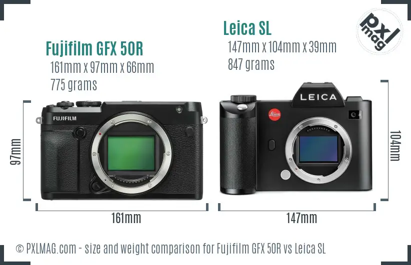 Fujifilm GFX 50R vs Leica SL size comparison