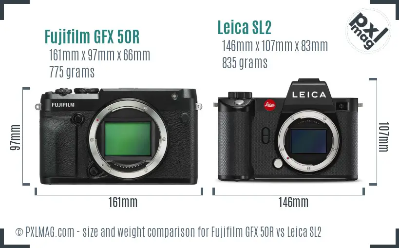 Fujifilm GFX 50R vs Leica SL2 size comparison Fujifilm GFX 50R vs Leica SL2 size comparison