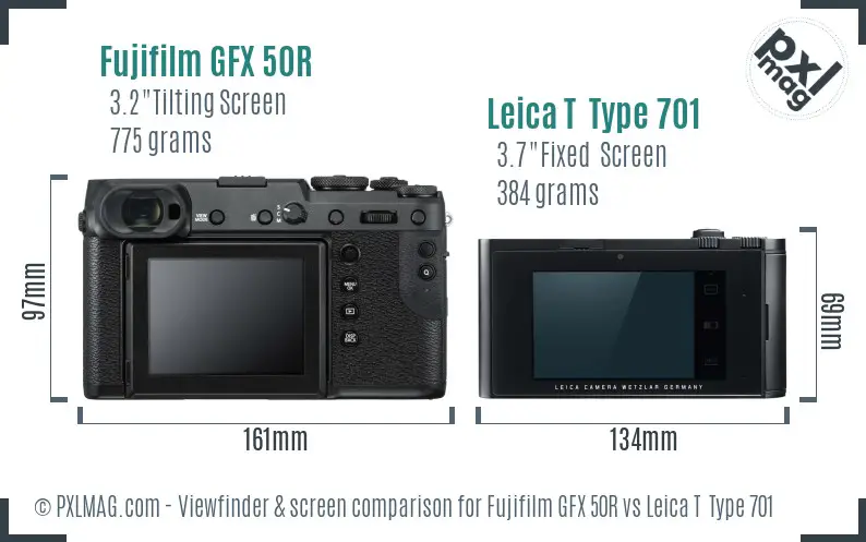 Fujifilm GFX 50R vs Leica T  Type 701 Screen and Viewfinder comparison