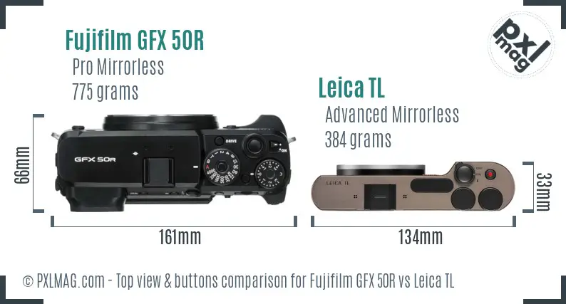 Fujifilm GFX 50R vs Leica TL top view buttons comparison