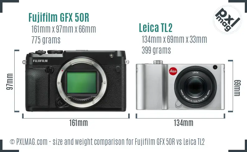 Fujifilm GFX 50R vs Leica TL2 size comparison