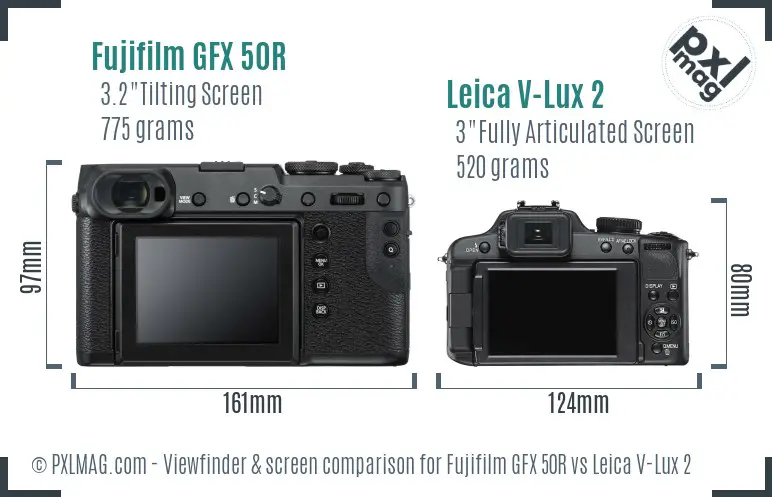 Fujifilm GFX 50R vs Leica V-Lux 2 Screen and Viewfinder comparison