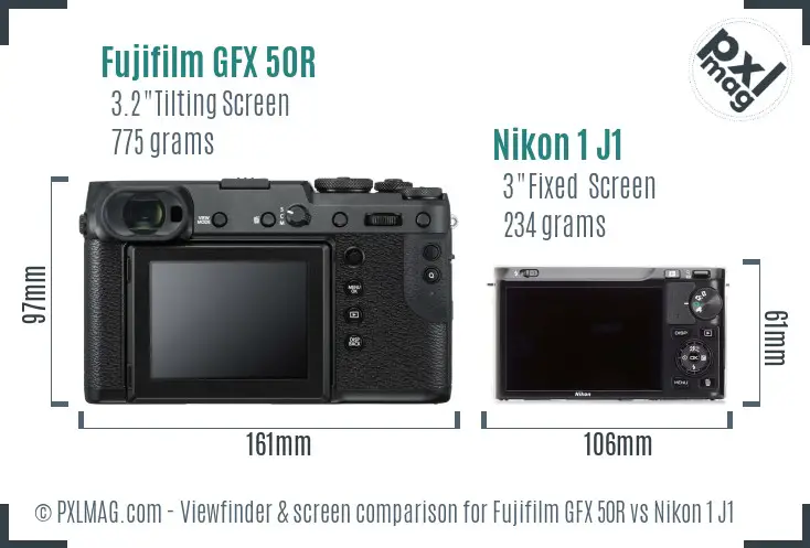 Fujifilm GFX 50R vs Nikon 1 J1 Screen and Viewfinder comparison