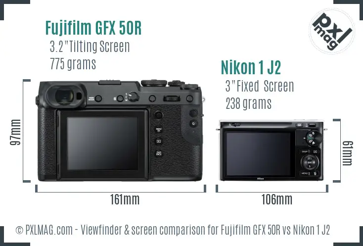 Fujifilm GFX 50R vs Nikon 1 J2 Screen and Viewfinder comparison