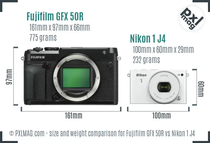 Fujifilm GFX 50R vs Nikon 1 J4 size comparison