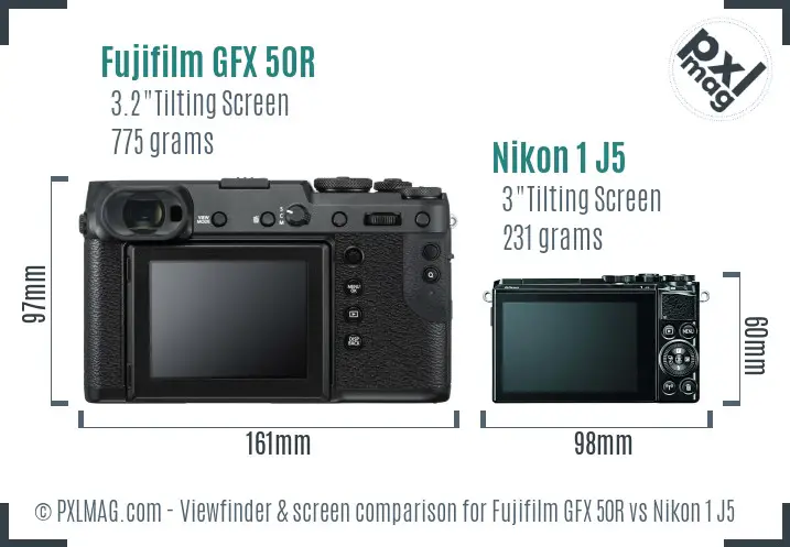 Fujifilm GFX 50R vs Nikon 1 J5 Screen and Viewfinder comparison Fujifilm GFX 50R vs Nikon 1 J5 Screen and Viewfinder comparison