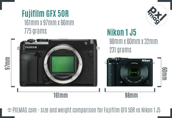Fujifilm GFX 50R vs Nikon 1 J5 size comparison Fujifilm GFX 50R vs Nikon 1 J5 size comparison