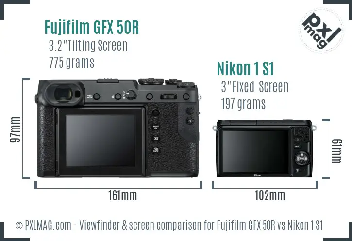Fujifilm GFX 50R vs Nikon 1 S1 Screen and Viewfinder comparison