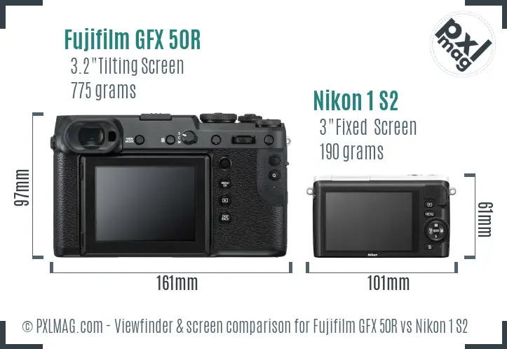 Fujifilm GFX 50R vs Nikon 1 S2 Screen and Viewfinder comparison