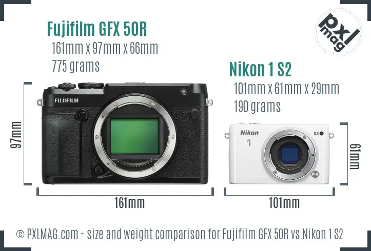 Fujifilm GFX 50R vs Nikon 1 S2 size comparison