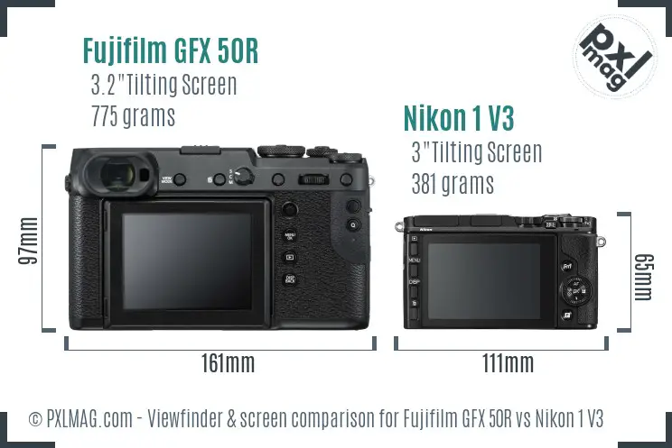 Fujifilm GFX 50R vs Nikon 1 V3 Screen and Viewfinder comparison