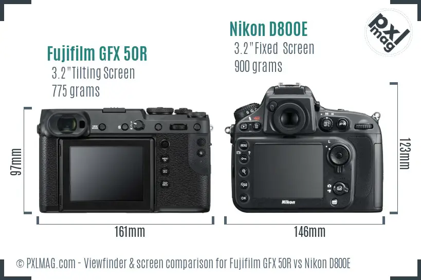 Fujifilm GFX 50R vs Nikon D800E Screen and Viewfinder comparison