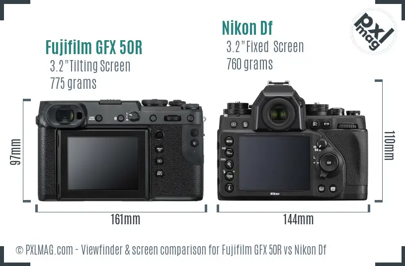 Fujifilm GFX 50R vs Nikon Df Screen and Viewfinder comparison