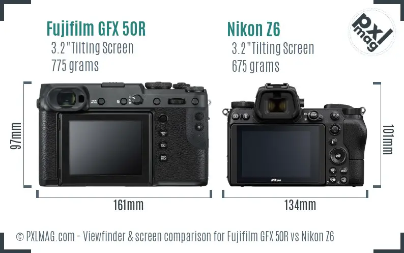 Fujifilm GFX 50R vs Nikon Z6 Screen and Viewfinder comparison