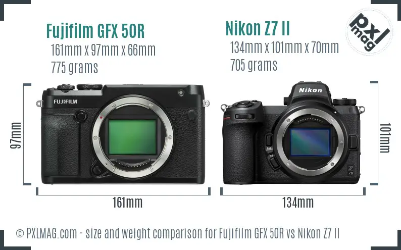 Fujifilm GFX 50R vs Nikon Z7 II size comparison