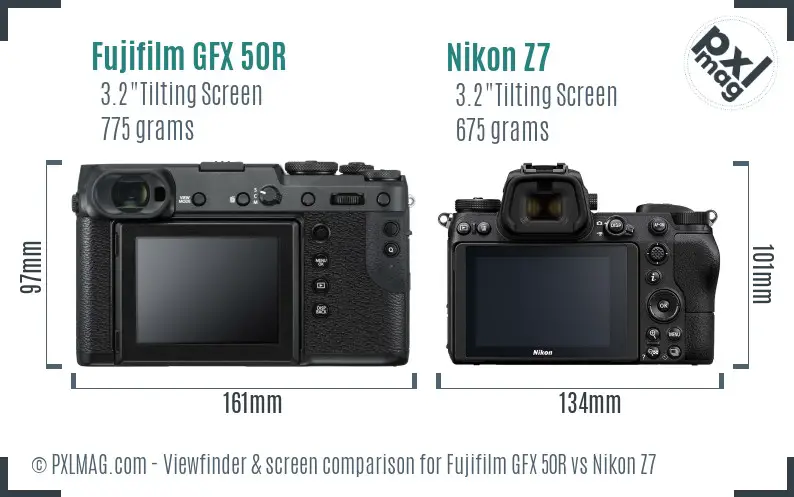 Fujifilm GFX 50R vs Nikon Z7 Screen and Viewfinder comparison