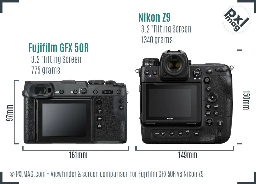 Fujifilm GFX 50R vs Nikon Z9 Screen and Viewfinder comparison