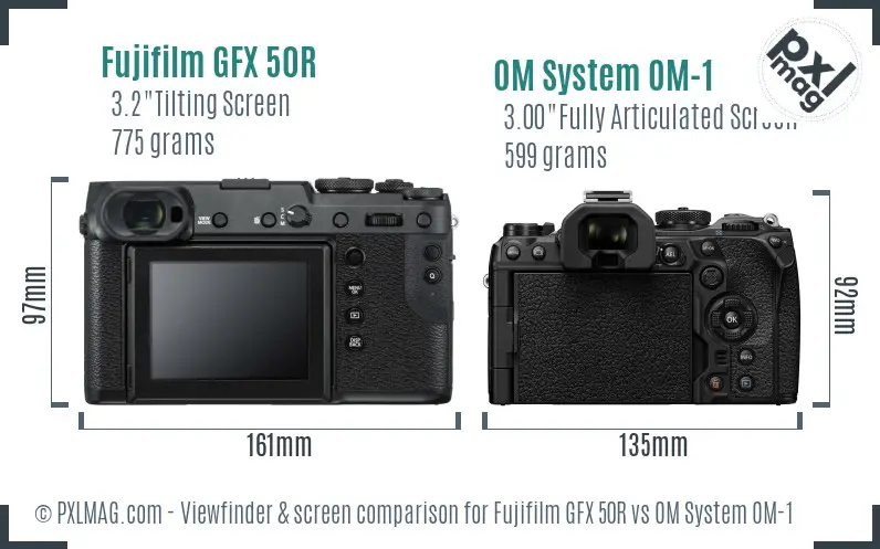 Fujifilm GFX 50R vs OM System OM-1 Screen and Viewfinder comparison