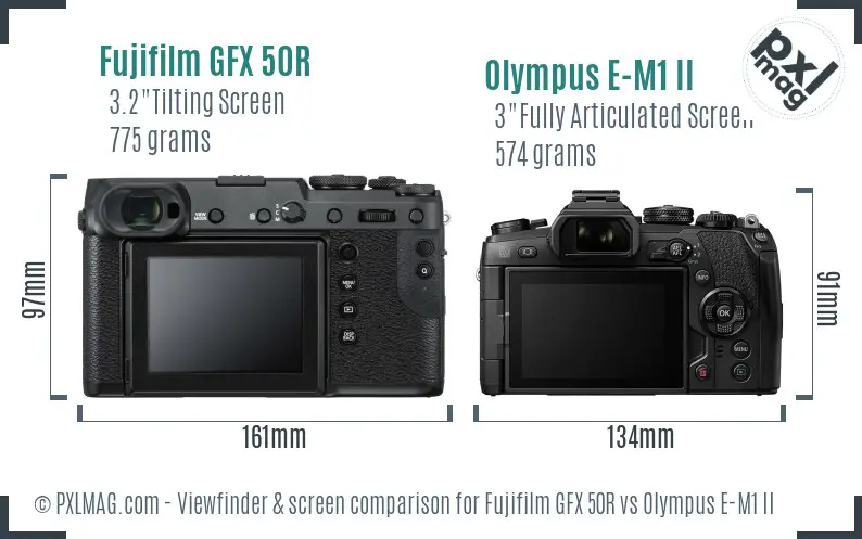 Fujifilm GFX 50R vs Olympus E-M1 II Screen and Viewfinder comparison