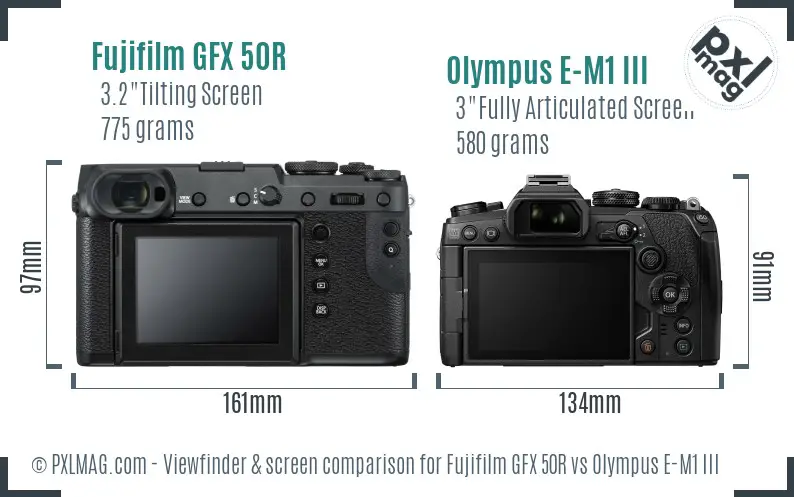 Fujifilm GFX 50R vs Olympus E-M1 III Screen and Viewfinder comparison