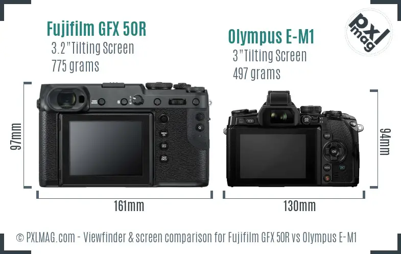 Fujifilm GFX 50R vs Olympus E-M1 Screen and Viewfinder comparison