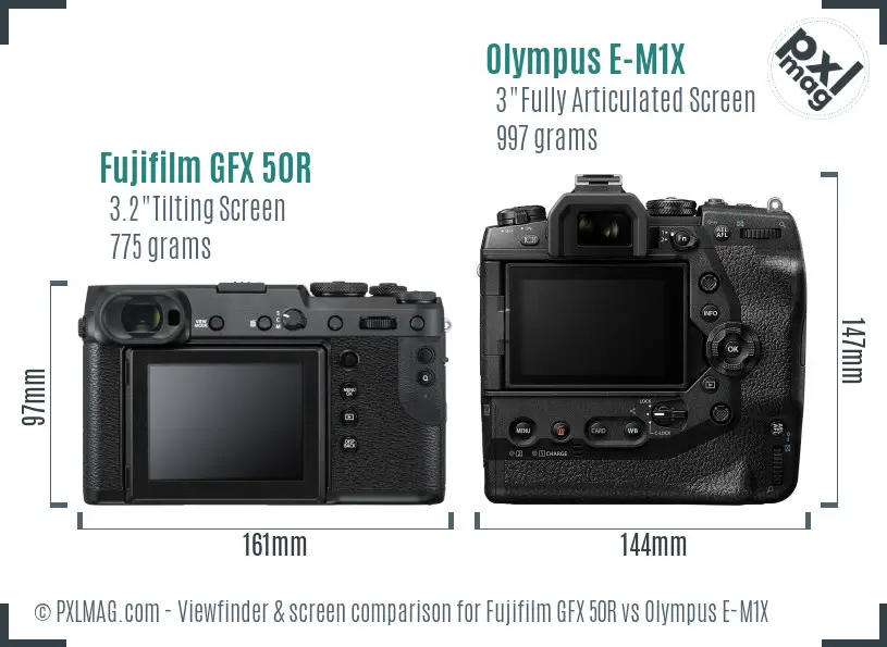 Fujifilm GFX 50R vs Olympus E-M1X Screen and Viewfinder comparison