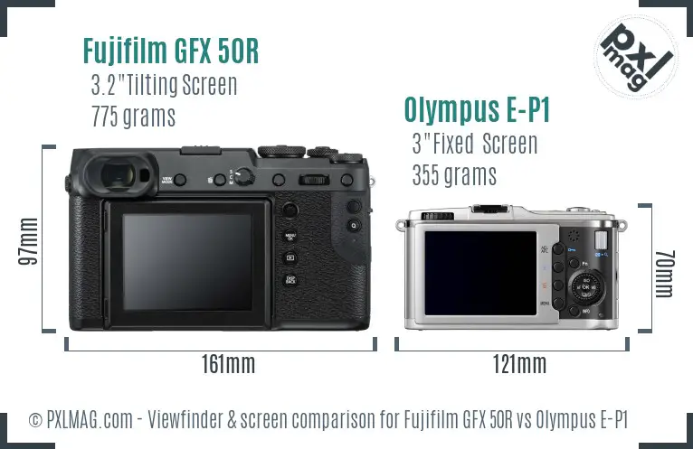 Fujifilm GFX 50R vs Olympus E-P1 Screen and Viewfinder comparison Fujifilm GFX 50R vs Olympus E-P1 Screen and Viewfinder comparison