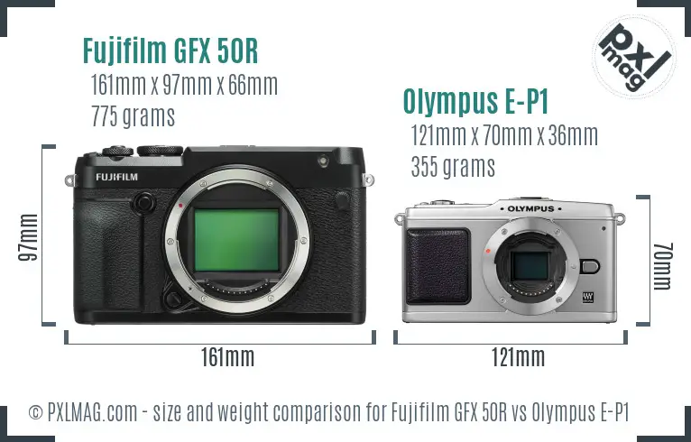 Fujifilm GFX 50R vs Olympus E-P1 size comparison Fujifilm GFX 50R vs Olympus E-P1 size comparison