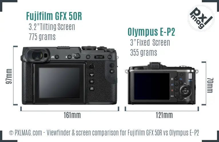 Fujifilm GFX 50R vs Olympus E-P2 Screen and Viewfinder comparison