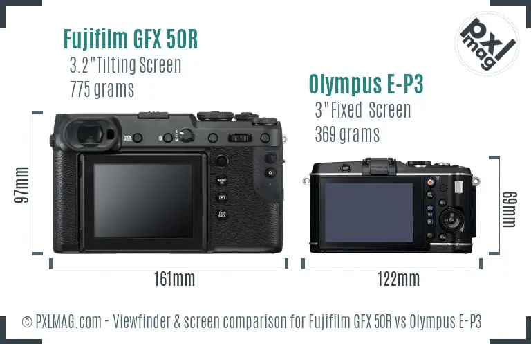 Fujifilm GFX 50R vs Olympus E-P3 Screen and Viewfinder comparison