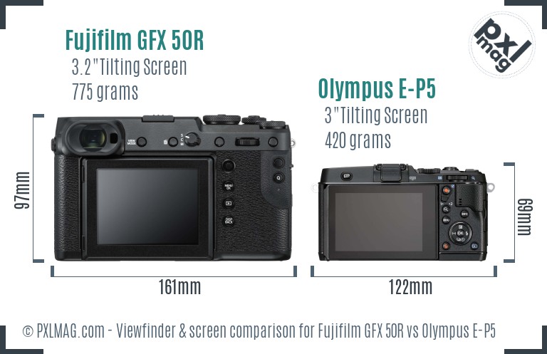 Fujifilm GFX 50R vs Olympus E-P5 Screen and Viewfinder comparison