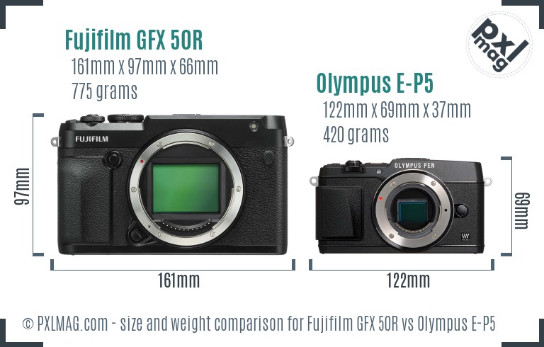 Fujifilm GFX 50R vs Olympus E-P5 size comparison