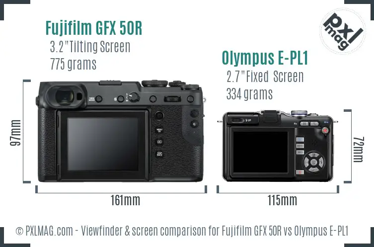 Fujifilm GFX 50R vs Olympus E-PL1 Screen and Viewfinder comparison