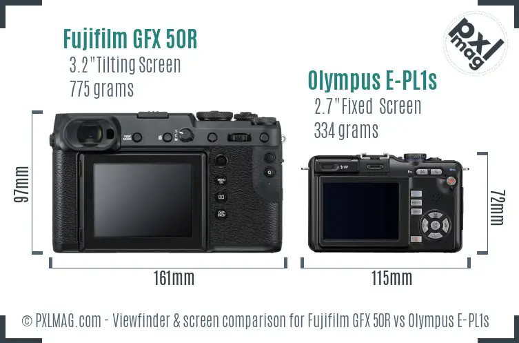 Fujifilm GFX 50R vs Olympus E-PL1s Screen and Viewfinder comparison