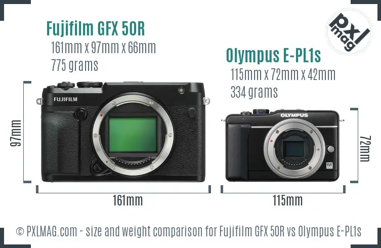 Fujifilm GFX 50R vs Olympus E-PL1s size comparison