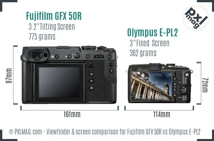 Fujifilm GFX 50R vs Olympus E-PL2 Screen and Viewfinder comparison